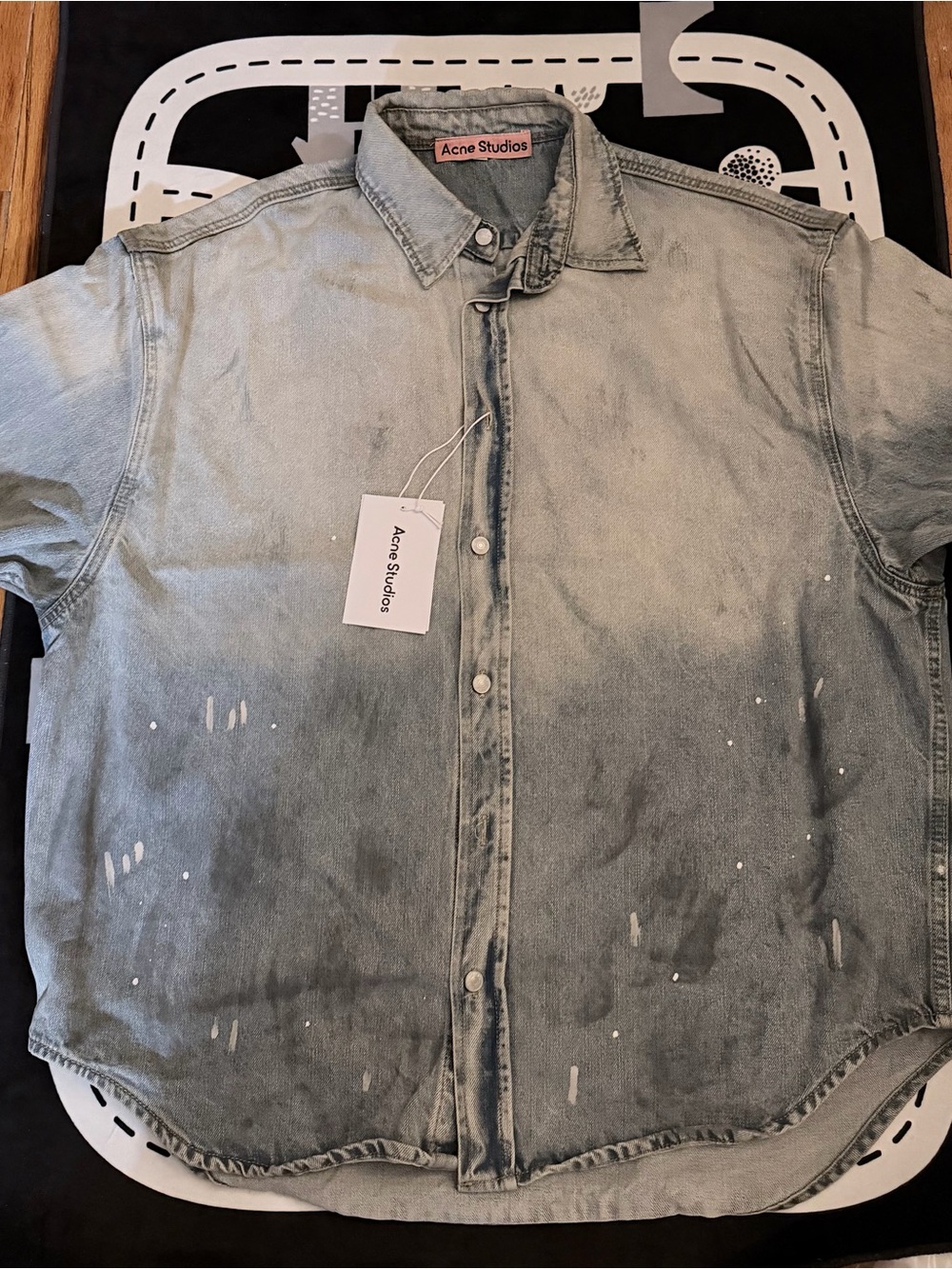 Acne Studios Paint-Splattered Distressed Denim Shirt